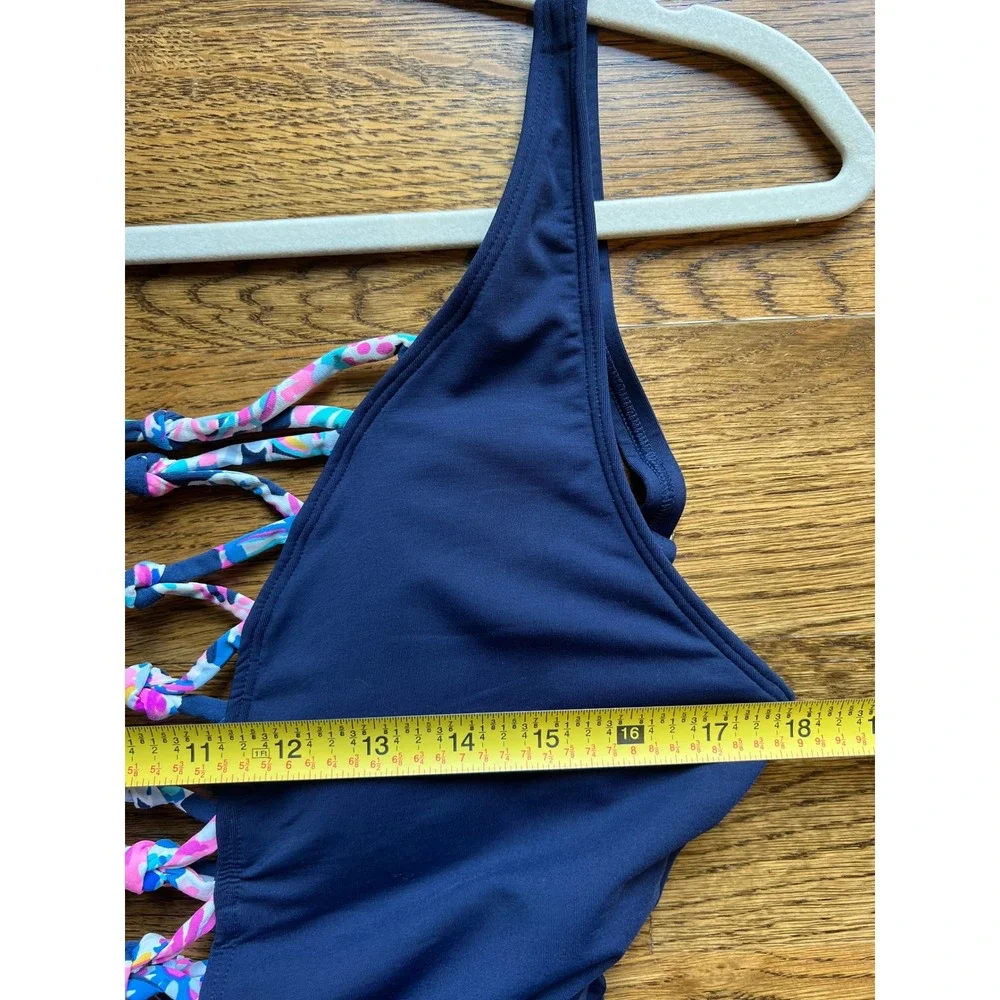 Lilly Pulitzer Isle Lattice One-Piece Swimsuit 6 Navy Blue Lace Up Cruise Sexy